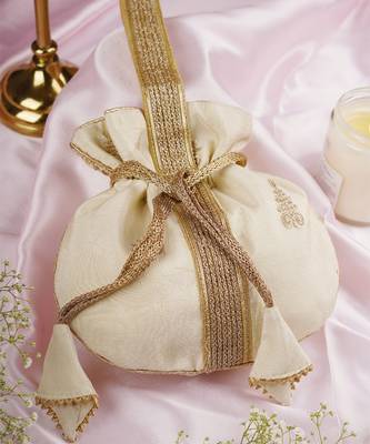Cream and gold buti silk potli bag 4