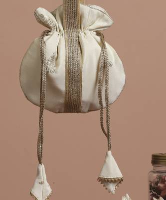 Cream and gold buti silk potli bag 5