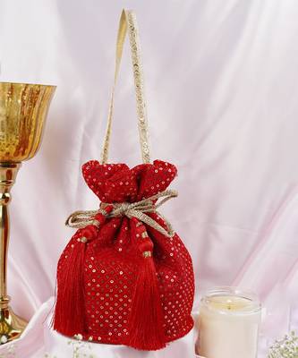 Red georgette with sequin potli bag 1