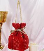 Red georgette with sequin potli bag