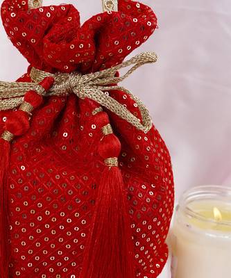 Red georgette with sequin potli bag 2