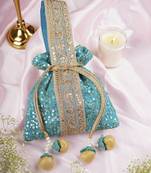 Teal organza with sequin potli bag