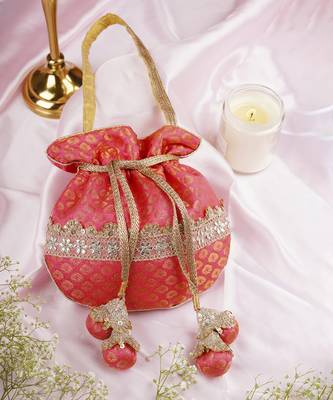 Pink chanderi potli bag 1