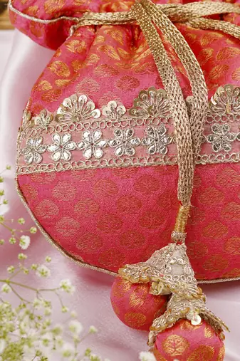Pink chanderi potli bag