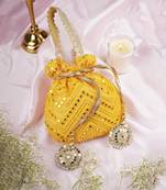 Yellow georgette with mirror work potli bag