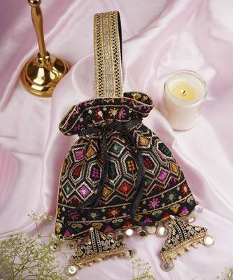 Black georgette with embroidery potli bag 1