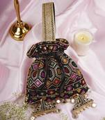 Black georgette with embroidery potli bag