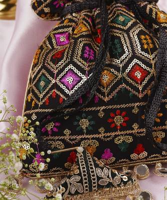 Black georgette with embroidery potli bag 2