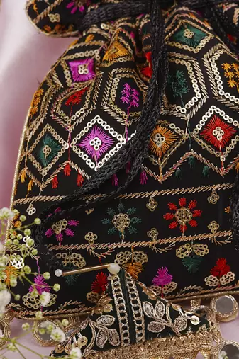 Black georgette with embroidery potli bag