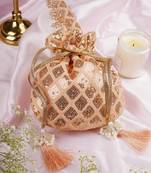 Peach georgette with sequin potli bag