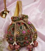 Mehendi green georgette with embroidery potli bag