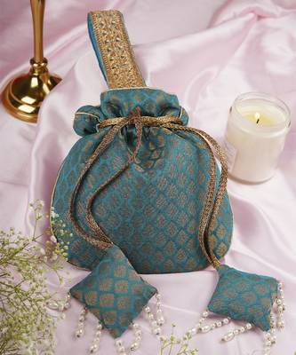 Teal chanderi potli bag 1