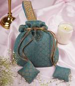 Teal chanderi potli bag