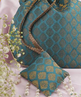 Teal chanderi potli bag 2