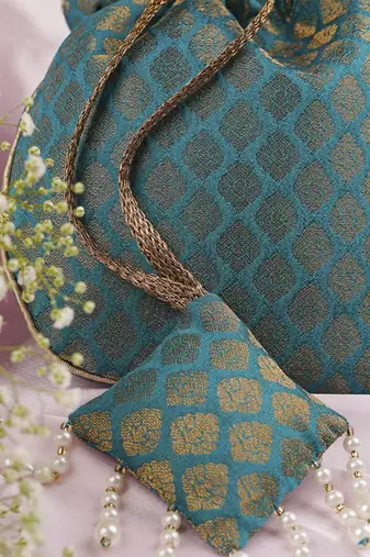 Teal chanderi potli bag
