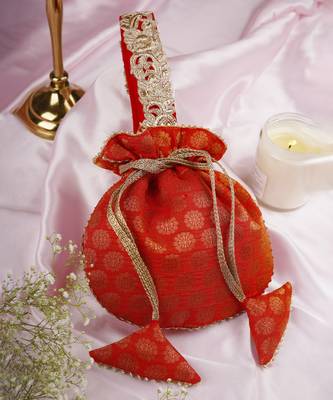 Orange chanderi potli bag 1