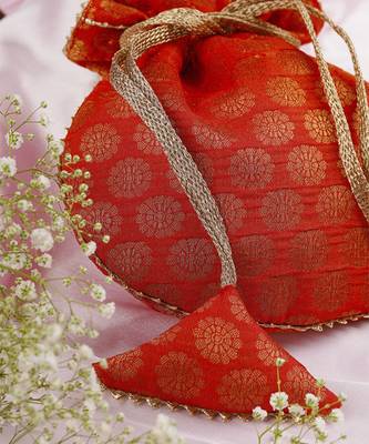 Orange chanderi potli bag 2
