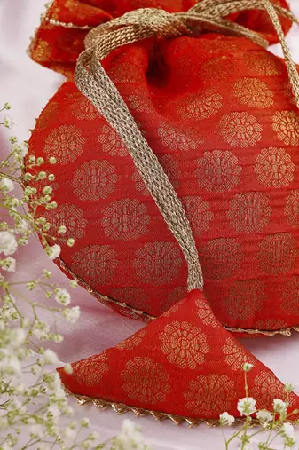 Orange chanderi potli bag