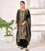 Black jacquard pure silk unstitched straight pant style