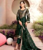 Green jacquard pure silk unstitched straight pant style
