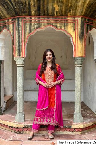  chiffon embroidery bandhani print salwar suit set kurta pant with dupatta stitched