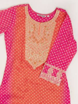  chiffon embroidery bandhani print salwar suit set kurta pant with dupatta stitched 6