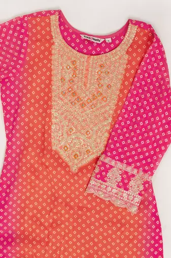 Trendmalls  chiffon embroidery bandhani print salwar suit set kurta pant with dupatta stitched