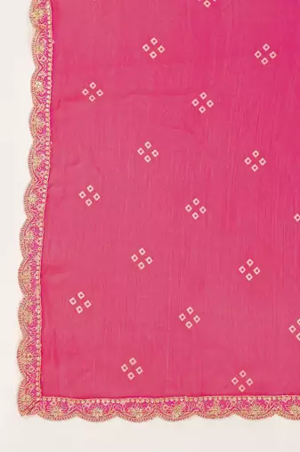 Trendmalls  chiffon embroidery bandhani print salwar suit set kurta pant with dupatta stitched