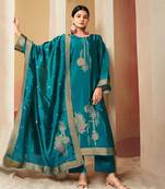Turquoise jacquard pure silk unstitched straight pant style