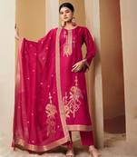 Magenta jacquard pure silk unstitched straight pant style