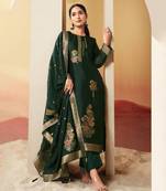 Green jacquard pure silk unstitched straight pant style