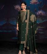 Green jacquard pure silk unstitched straight pant style