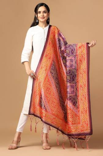 Orange Assam Silk Ceremonial Wear Designer Printed Dupatta For Girls