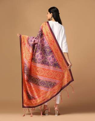 Orange Assam Silk Ceremonial Wear Printed Dupatta For Girls 2