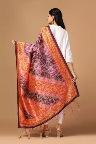 Orange Assam Silk Ceremonial Wear Printed Dupatta For Girls
