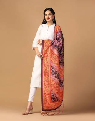 Orange Assam Silk Ceremonial Wear Printed Dupatta For Girls 3