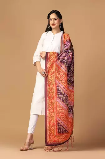 Orange Assam Silk Ceremonial Wear Printed Dupatta For Girls