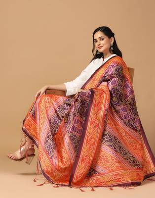 Orange Assam Silk Ceremonial Wear Printed Dupatta For Girls 4