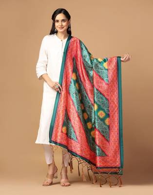 Rama Assam Silk Ceremonial Wear Printed Dupatta For Girls 1
