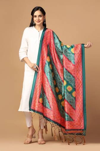 Rama Assam Silk Ceremonial Wear Designer Printed Dupatta For Girls