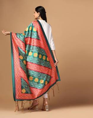 Rama Assam Silk Ceremonial Wear Printed Dupatta For Girls 2