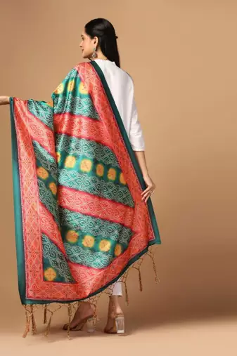 Rama Assam Silk Ceremonial Wear Printed Dupatta For Girls