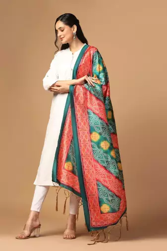 Rama Assam Silk Ceremonial Wear Printed Dupatta For Girls