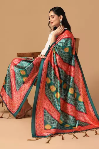 Rama Assam Silk Ceremonial Wear Printed Dupatta For Girls
