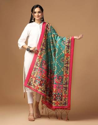 Rama Assam Silk Ceremonial Wear Printed Dupatta For Girls 1
