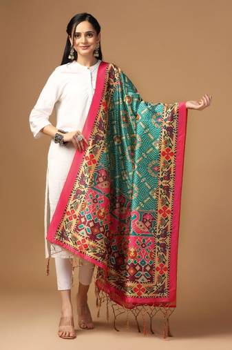 Rama Assam Silk Ceremonial Wear Designer Printed Dupatta For Girls