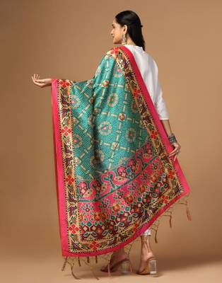 Rama Assam Silk Ceremonial Wear Printed Dupatta For Girls 2