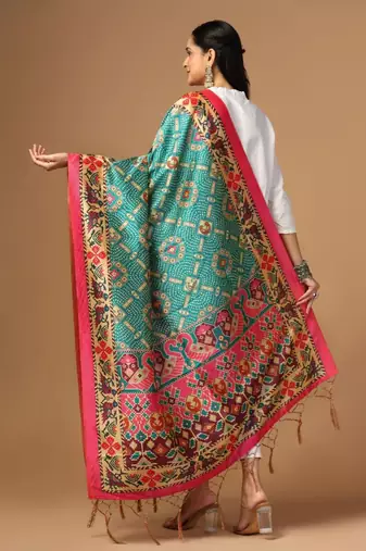 Rama Assam Silk Ceremonial Wear Printed Dupatta For Girls