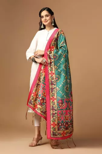 Rama Assam Silk Ceremonial Wear Printed Dupatta For Girls