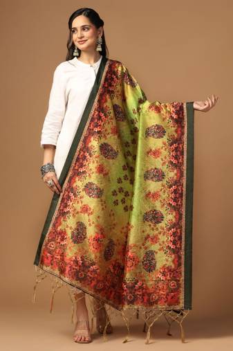 Green Assam Silk Ceremonial Wear Designer Printed Dupatta For Girls